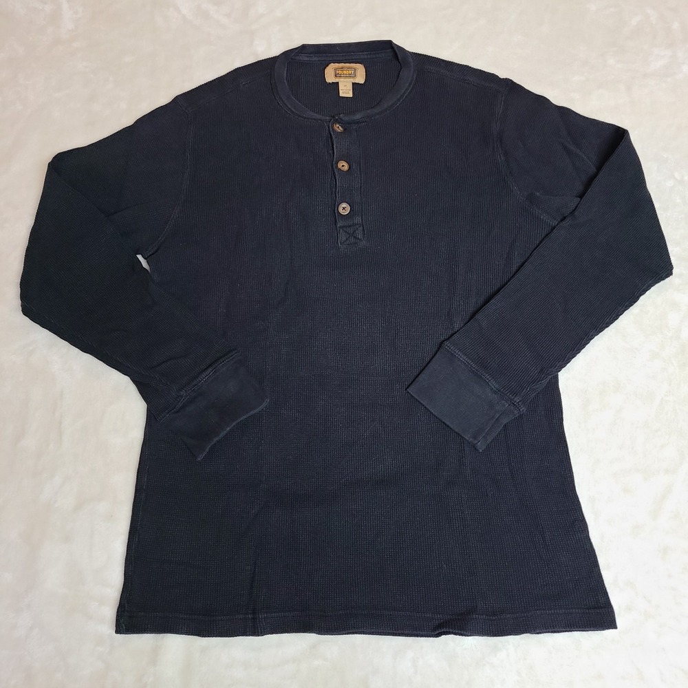 Foundry Thermal Henley Shirt Mens LG Tall Black Waffle Knit Long Sleeve Cotton